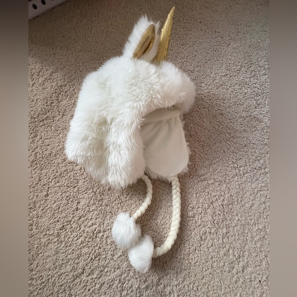 Justice Unicorn Faux Fur Warm Trapper Style Hat with Pom Pom’s 🦄
